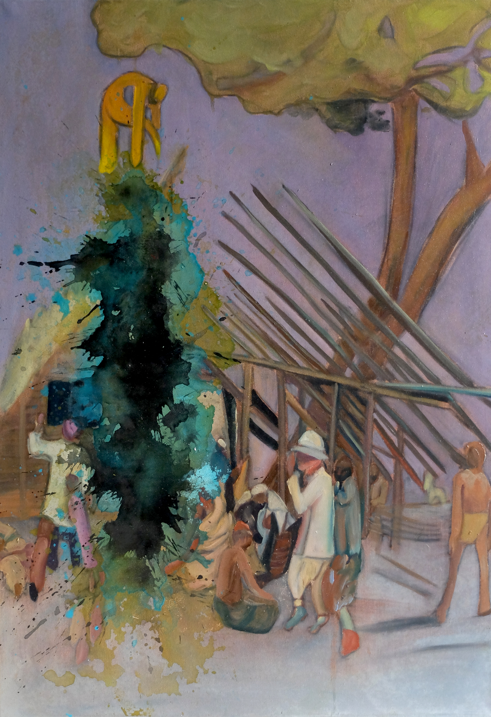 Bau einer Hütte in Afrika zur Zeit des deutschen Kolonialismus