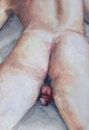 männlicher Torso auf dem Bauch liegend