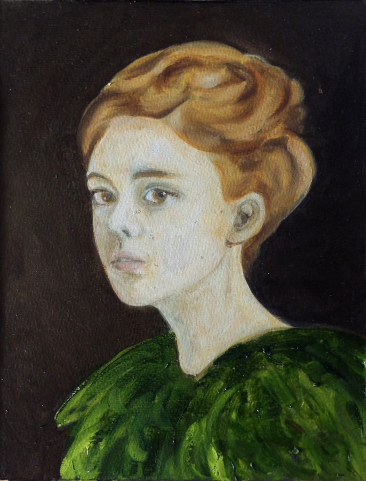 Brustportrait einer jungen Frau im Dreiviertelprofil