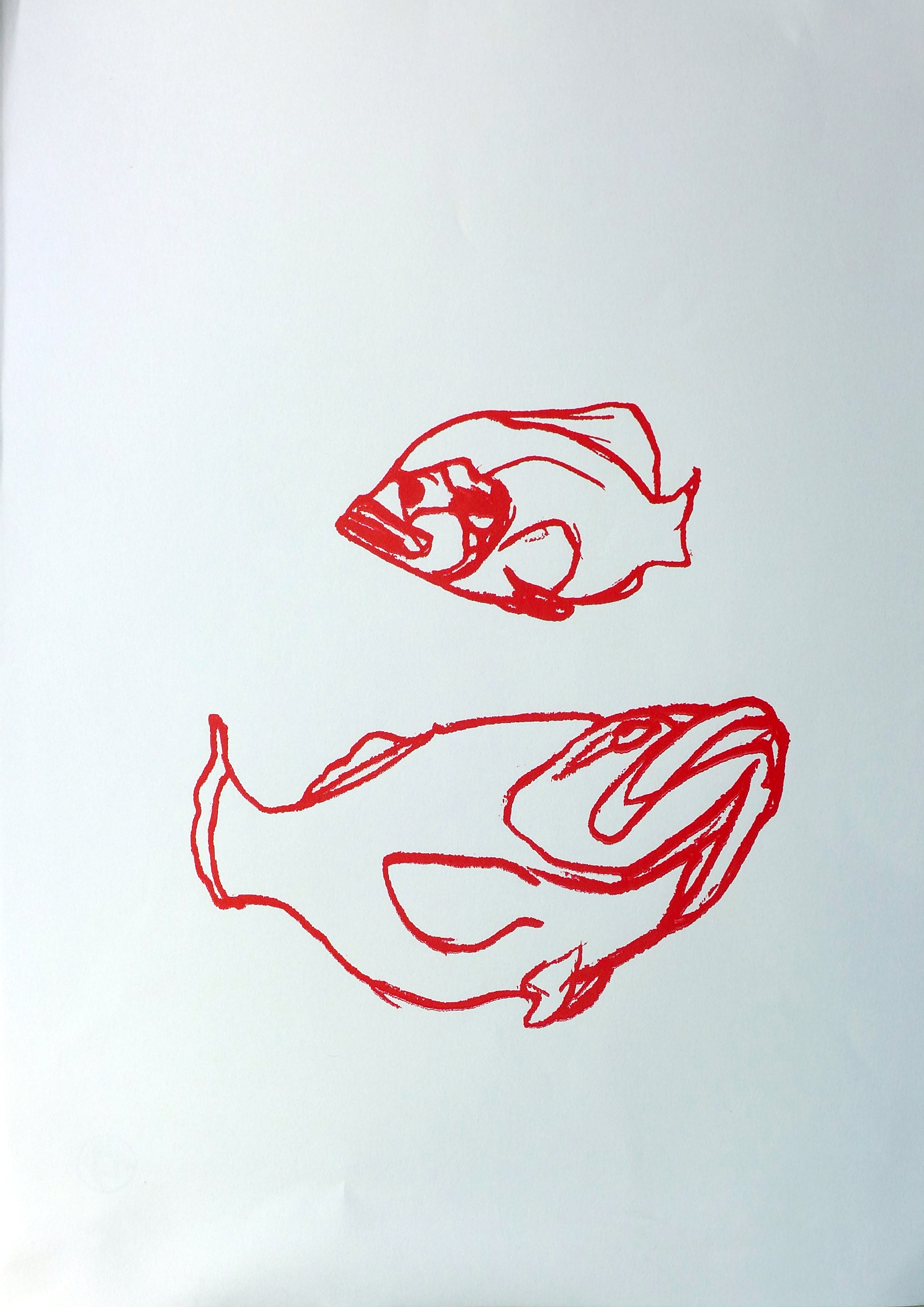 rote Fische auf weissem Hintergrund