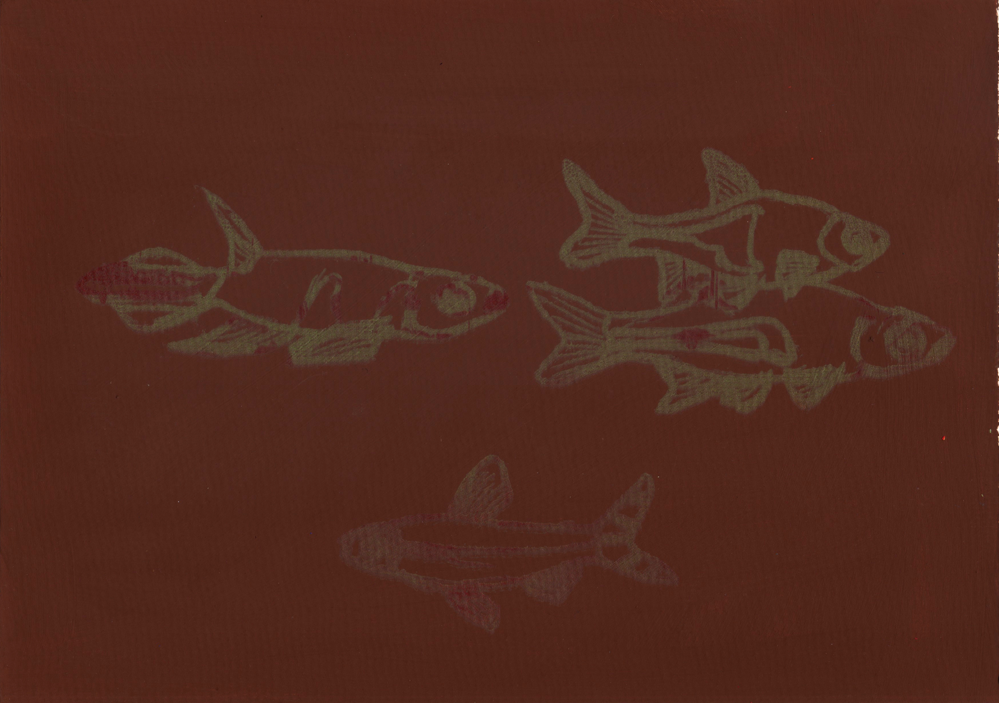 Fischgruppe auf braunem Hintergrund