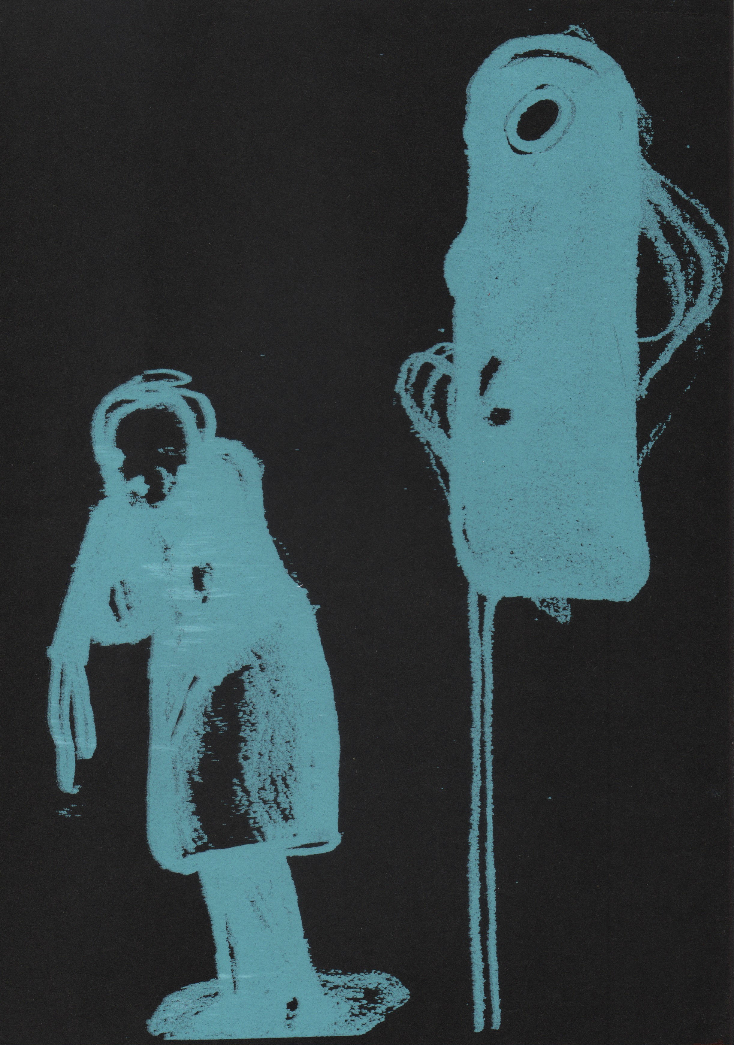 weibliche Figur mit Geist auf schwarzem Hintergrund