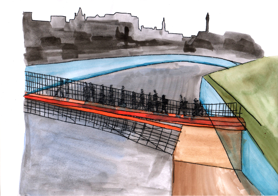 Stadt, Brücke, Fluss, Fussgänger