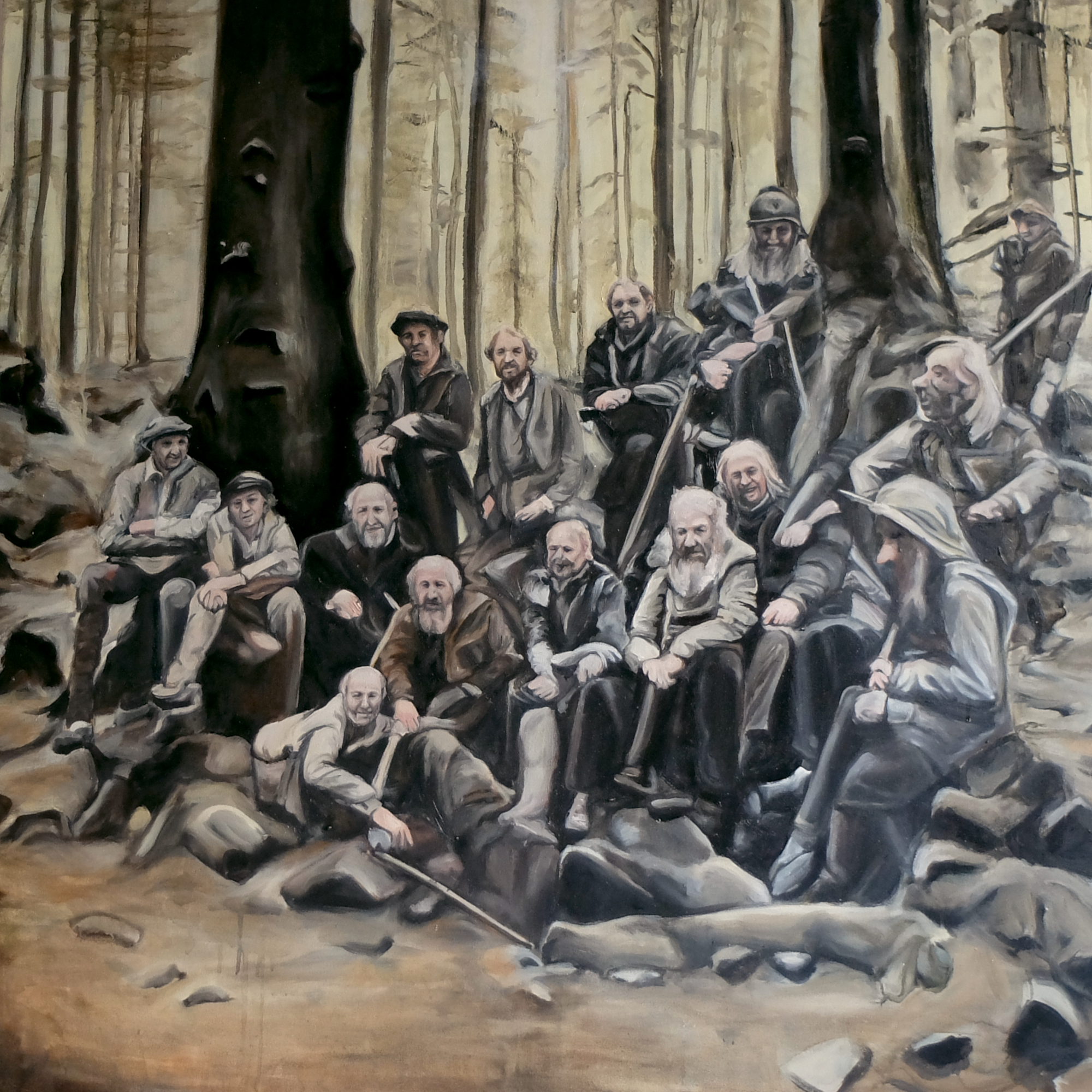 Eine von der KI generierte Gruppe von Männern im Wald